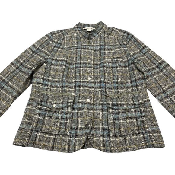 L.L. Bean Gray Plaid Blazer with Black Elbow Patches - Picture 11 of 16